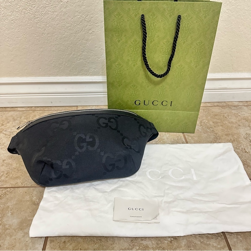 New authentic Gucci Jumbo GG belt crossbody bag in GG canvas with leather trim - Picture 4 of 16